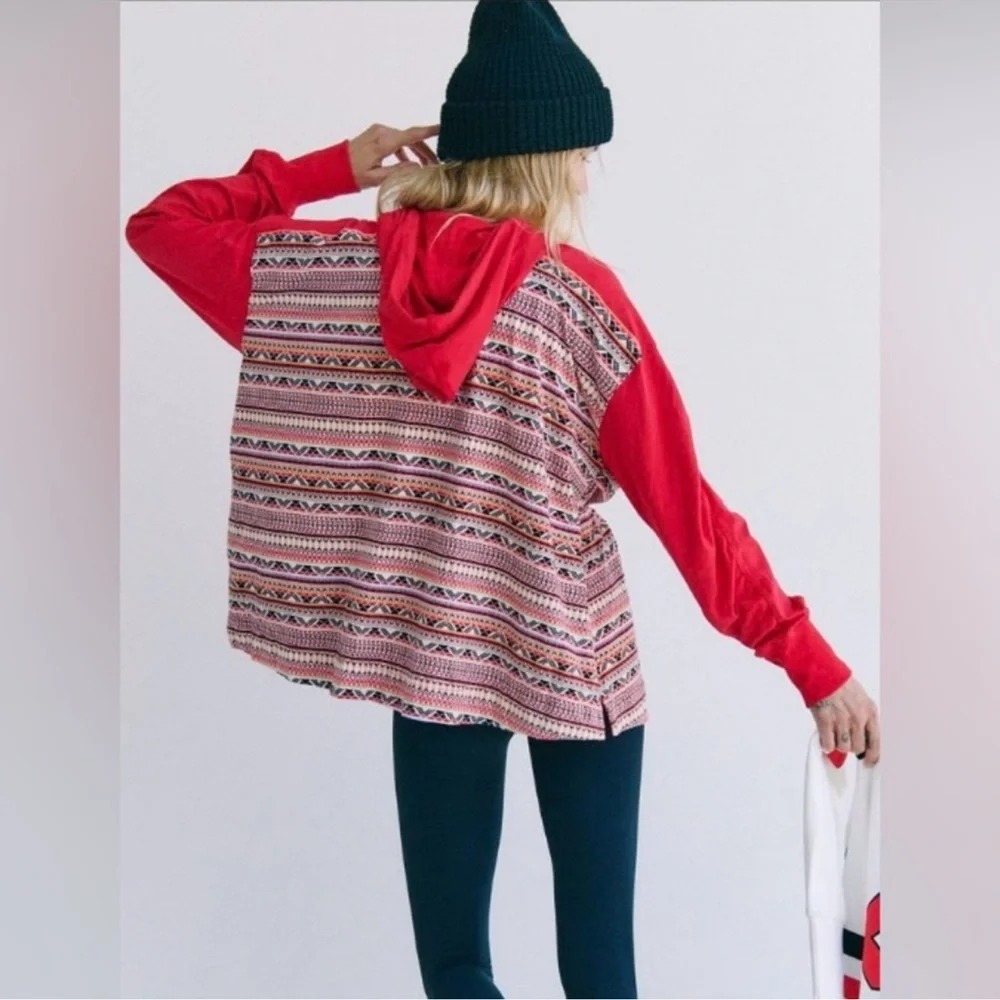 Free People Hot Shot Printed Hooded Layer in Nordic Knit Size Medium - Picture 4 of 5